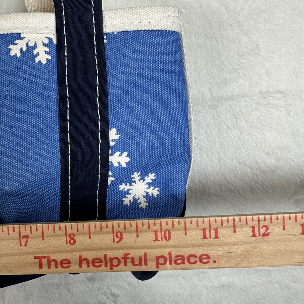 LL Bean Boat & Tote Blue with White Snowflake Canvas Double Handle Mini Tote Bag - Picture 8 of 13